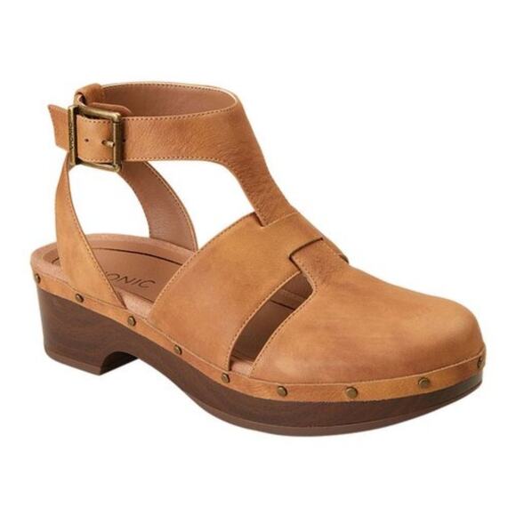 Vionic | Shoes | Nwot Vionic Faye T Strap Leather Clog Sandals Tan 8 ...